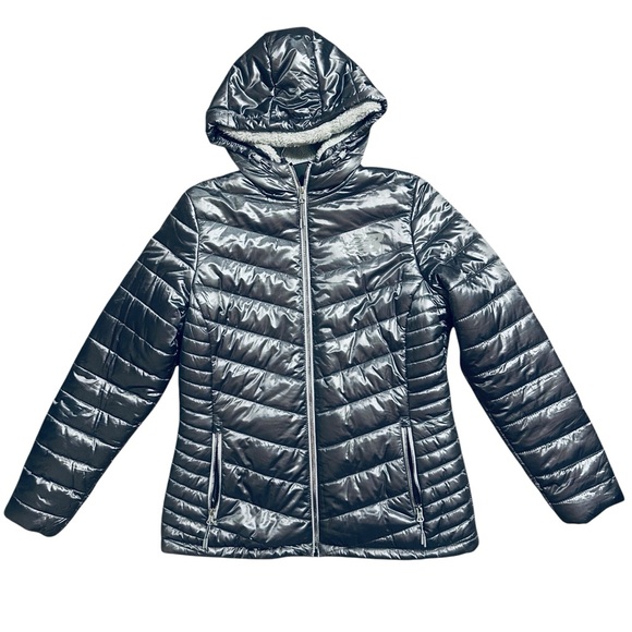 NEW BALANCE Metallic Quilted Sherpa Lined Puffer Coat L - Picture 1 of 13